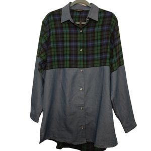 Miss Lili Plaid Chambray Collared Front Button Tunic 2X